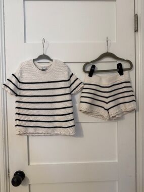 abercrombie kids White and navy Striped Knit Top & Shorts Set